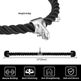HIUOUIH Triceps Rope Biceps Rope with Swivel Fitness Triceps Handle Nylon Triceps Rope Cable Pull Triceps Pulley for Gym or Home Black