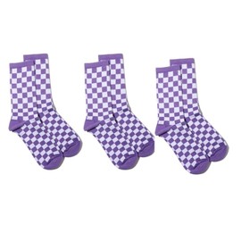 JJLFresheners 3 Pack Fashion Harajuku Trends Women Checkerboard Socks Geometric Checkered Men Hip Hop Cotton Unisex Print Skateboard Soks Women's Athletic Socks, Purple, 1 Petite