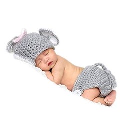 Coberllus Newborn Photography Props Outfits, Baby Boys Girls Photo Props Little Elephant Hat Shorts Set (Pink)