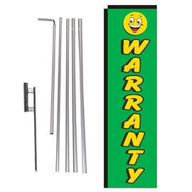 Warranty Smiley New and Used Auto Dealership Green Carlot Advertising Rectangle Feather Banner Flag with Pole Kit and Ground Spike