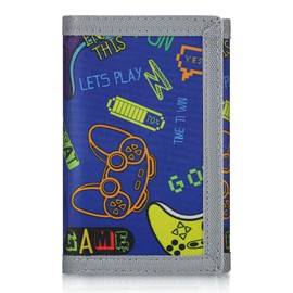 Leehoom Kids Wallet for Boys Girls, Trifold RFID Wallet with Key Chain and Zipper Pocket for Kids 4-18 Novelty Birthday Gifts, Coin Pouch Purse for Children Teens Outdoor Sports-Game Blue