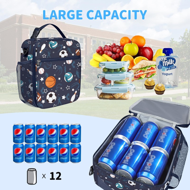 Clastyle Sports Balls Insulated Lunch Bag Children with Bottle Holder,