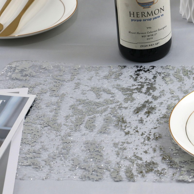 2 x Silver Table Runner 275cm, 28cm Width Hollow Metallic