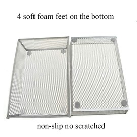 HAHIYO Stackable Mesh Tray Cup 9 x 6 x 2 inches Sturdy Container for Desk Drawer Organizer Collection for Home Office School kitchen Soft Foam Feet No Sharp Edges 1 Pack Silver