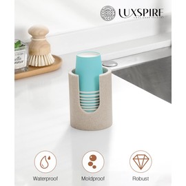 Luxspire Bathroom Cup Dispenser, 3oz Dixie Cup Dispenser, Resin Dixie Cup Holder, Disposable Paper Cup Holder for Bathroom, Cotton Pad Holder, Guest Bathroom Essentials, Beige