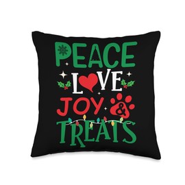 Peace Love Joy Treats Dog Christmas Xmas Gift Cute Peace Love Joy Treats Throw Pillow, 16x16, Multicolor