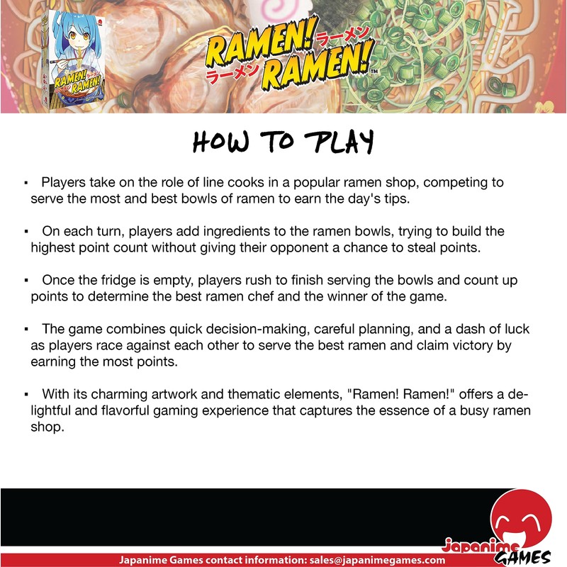 Japanime Games Ramen! Ramen! Board Game