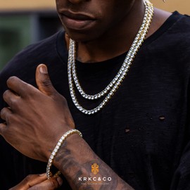 KRKC&CO Tennis Chain for Men, 14k Gold Chain for Men, Iced Out Chains Prong-Setting 5A Cubic Zirconia Stones Tennis Necklace, Hip Hop Jewelry for Rappers 3mm 4mm 5mm 6mm, 18 20 22 24 Inches