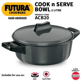 Hawkins/Futura L62 Hard Anodised Cook and Serve Stewpot/Bowl, 2-Liter,Gray,Medium