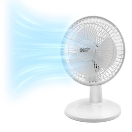 Comfort Zone 6-inch Mini Desk Fan with Fully Adjustable Tilt, Portable 2 Speed Tabletop Fan, Quiet Bedside or Office Fan with Stable Base, White | Comfort Zone