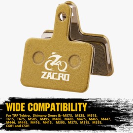 Zacro Bike Brake Pads, 2 Pairs Multi-Metallic Bicycle Disc Brake Pads Fit for Tektro Shimano TRP Br-M575 B01s Mt200 M525 M515 T615 T675 M505 M495 M486 M485, Mountain MTB Ebike Brake Pads Replacement