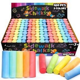 160Pcs Sidewalk Chalk Set in 5 Colors 32 Packs: Washable Jumbo Sidewalk Chalk Bulk for Kids Outdoor Art, Non-Toxic Dustless Giant Box Chalkboard Chalk for Toddler Painting on Blackboard, Party