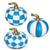 3-Piece Blue and White Resin Pumpkin Set, Coastal Fall Decor