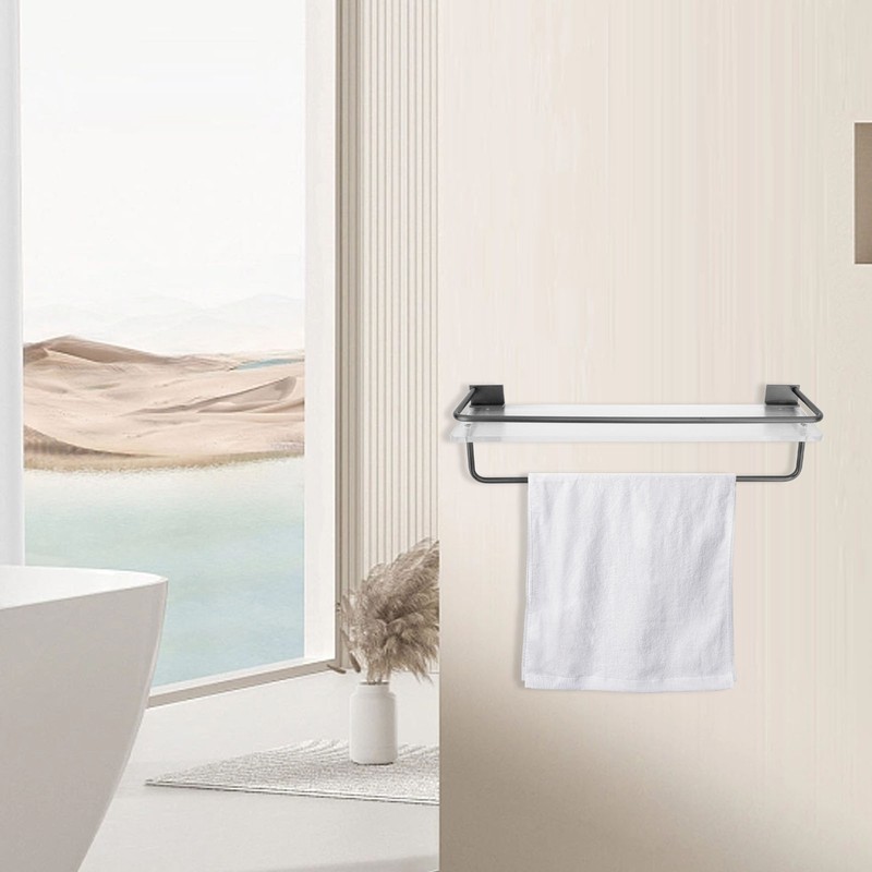 30cm Shower Caddy Wall Mount Organizer with Towel Hanger Easy