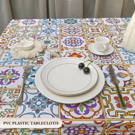 Xirggur Rectangle Waterproof Vinyl Table Cloth, Flannel Backed Tablecloth, Wipeable Plastic Table Covers for Dinner, Kitchen, Outdoor 60" x 102"