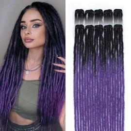 24in 10 PCS Straight Clip in Dreadlock Extensions Black to Purple