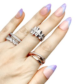 Nailsculpt Press On Nails -Almond French Tip Blue and Purple Fake Nails with Glaze Finish | Salon Quality | 24 nail kit -12 Sizes with 48 Jelly tabs| Reusable Durable Easy-Removal False Nails