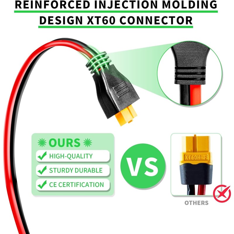 Solar Panel Connector to XT60 Connector Cable 50FT, 10AWG Solar