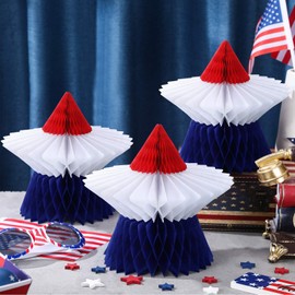 Fourluoo 6 Pieces 4th of July Table Decorations 4th of July Honeycomb Centerpieces Decor Patriotic Centerpiece 3D Red White and Blue Star Decor for Independence Day Home Kitchen(Innovative Colors)