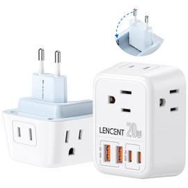 LENCENT Foldable European Travel Plug Adapter, PD 20W Type C Power Adaptor with 4 Outlet, USB Fast Charger Adapter, Travel Essentials for US to Most of Europe EU Spain Italy France Portugal Iceland