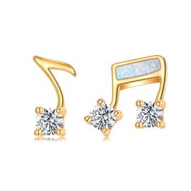 GEHN Music Note Earrings 14K Solid Gold Opal Treble Clef Music Stud Earrings Musician Jewelry for Women Wife