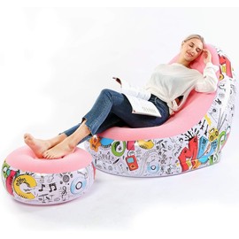 Rafada Portable Leisure Air Sofa, Fast Inflatable Lazy Sofa Chair, with Household Air Pump and Footstool, Sturdy and Not Easy to Collapse, Lounger for Living Room, Bedroom, Balcony (Pink)