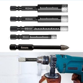 Brazed Dry Drill Bit, Hexagonal Shank, Vacuum Potter, Diamond Hole Saw, 0.24, 0.3, 0.4, 0.4, 0.5 inches (6 mm), 0.3 inch (10 mm), 0.5 inches (12 mm), Hexagonal Shank, Suitable for Cutting Marble
