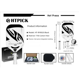 USAPA T700 Carbon Fiber Pickleball Paddle Thermoformed 14mm Honeycomb Core Edgeless Design Power & Control for TrainingMaterial: T700 Carbon Fiber, Color: Black