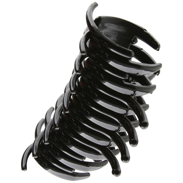 Caravan Large Tubular Hair Claw Covers The Spring In Black With Multiple Detailed Bars
