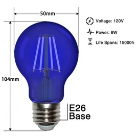 Aygrochy A19 Glass LED Blue Light Bulb 6W 60 Watt Equivalent Vintage LED Blue Bulb,E26 Base,for Christmas,Party,Porch Home Lighting,UL Listed (2 Pack)