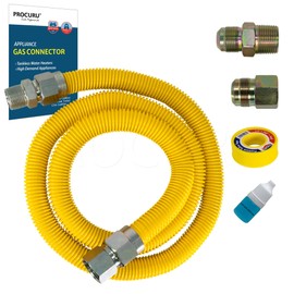 PROCURU 1" OD x 48" (4Ft) x 3/4"MIP x 3/4"FIP Universal Flexible Gas Connector Kit, With/Without Service Valves, MaxFlow High Capacity Stainless Steel Tubing for Tankless Water Heater (Blue-A1 Series)