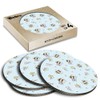 4 x Round Coasters - Bee Happy Cute Bumble Honey