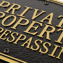 Morgtta Private Property No Trespassing Sign - Solid Metal Cast, Embossed Statement Plaque,11.5"×7.5" with 31.5" Stakes, Classic Design for House, Home, Garden and Yards, Upgraded Stainless Screws