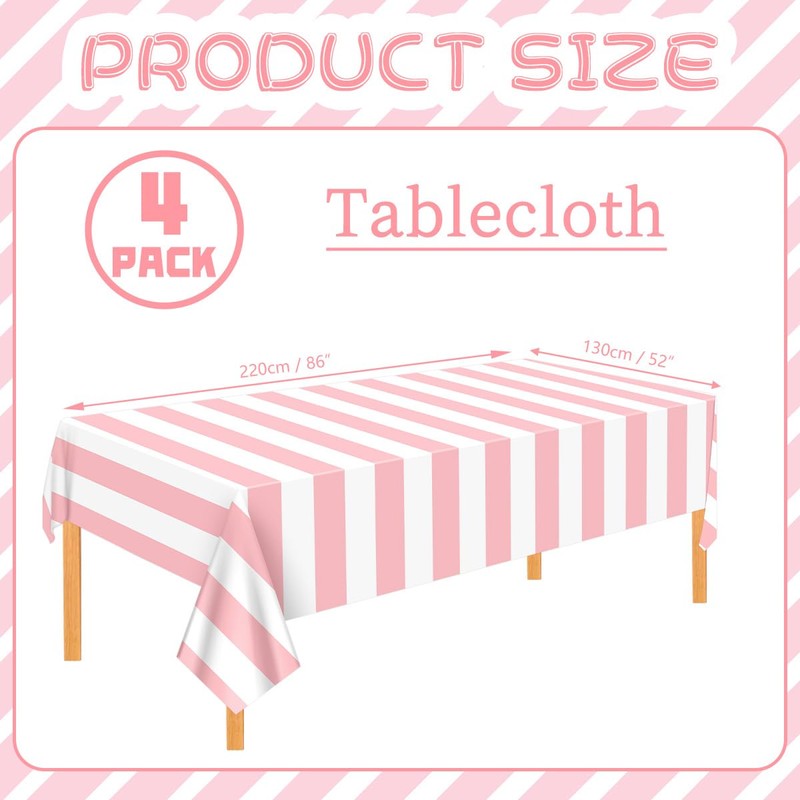 FuenteOrilla 4 Pcs Pink and White Striped Tablecloths Pink Stripe