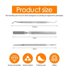 Langer Nagelfeile aus Stahl, 3 Stück Edelstahl-Werkzeug zum Reinigen des Ungueal-Betts, Multifunktionswerkzeug, doppeltes Ende, bestes Maniküre- und Pediküre-Werkzeug