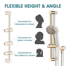 LOCALAND Hand Shower with Slide Bar, High Pressure 10 Setting Handheld Shower Head, Adjustable Height 24" Slide Bar, Wall Supply Elbow and 6.6ft Extra Long Shower Hose - Gold