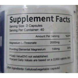 Yaharro 2x Lot- Magnesium L Threonate  - 120x  Capsules - 2000 MG per Serving - Non-GMO