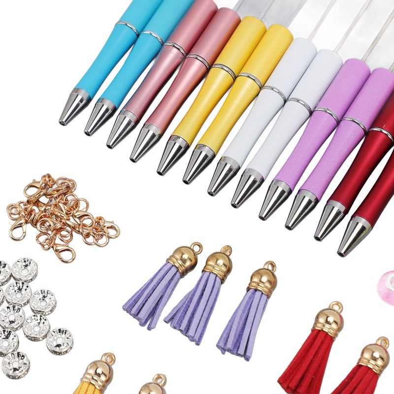 12PCS Beadable Pens Kit Bright Colors DIY Making Beaded Ballpoint
