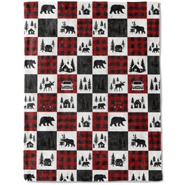 ainori Christmas Decorative Blanket, Bear Deer with Cabin Tree Plaid Truck Print Throw Decoration, Soft Flannel Winter Blankets for Couch Bed Sofa, Holiday Home Decor, Xmas Festival Gifts 50x60 Inch