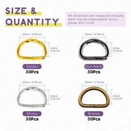 Swpeet 120Pcs 3/4 Inch - 20mm 4Colors Multi-Purpose Metal D Ring Semi-Circular D Ring for Hardware Bags Ring Hand DIY Accessories (Mixed Color, 3/4 inch)