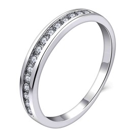 YL Women's Eternity Ring 925 Sterling Silver Cut 12 Birthstone 5A Cubic Zirconia Anniversary Engagement Ring, Silver, Cubic Zirconia