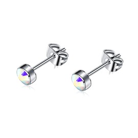 Artskin G23 Titanium Crystal Stud Earrings for Women Men Girls Hypoallergenic Nickel Free 4mm Dainty Elegant Classic Stud Earrings for Sensitive Ears (4MM, Crystal Aurore Boreale)
