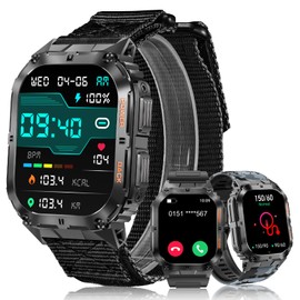 MEGALITH Smartwatch Men's Fitness Tracker: Waterproof Fitness Watch Sport Black - Blood Pressure Smart Watch Android iOS Compatible - Military Watch Men's Nylon with Phone Function