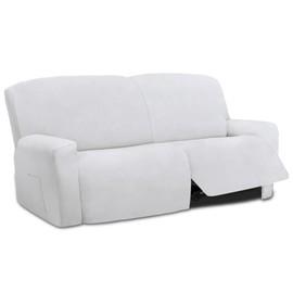Easy-Going Oversized 6 Pieces Microfiber Stretch Sectional Recliner Loveseat Sofa Slipcover Soft Fitted Fleece 2 Seats Couch Cover Washable Furniture Protector with Elasticity for Kids Pet Snow White