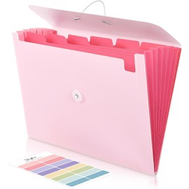 SKYDUE A4 Document Folder, Expanding Folder, 7 Compartments, Folder with Elastic Band, Document Organiser/Folder/Organiser for Office, Home, School, Documents (Pink)