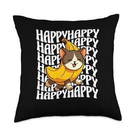 Happy Banana Cat Meme Bananacat Happy Kitty Cat Lovers Meme Throw Pillow