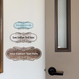 Signs ByLITA Designer Plus Wood Color Custom Vintage Wreath | Option to Add Your Logo | Personalizable Wall or Door Sign