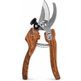 Pruning Shears, 5/8-Inch Cut Capacity Garden Clippers, Spring-Assisted Hand Pruners with Sharp Steel Blade, Ergonomic Wood-Grain Finish Handle for Roses,