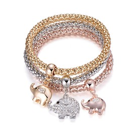 Ouran Stretch Bracelet for Women Popcorn Chain Bracelet with Charm Pendant, Rose Gold and Silver Cuff Bracelet for Friends, Mother, Gift (3pcs/set) 22cm Crystal Metal Cubic Zirconia, Alloy metal,