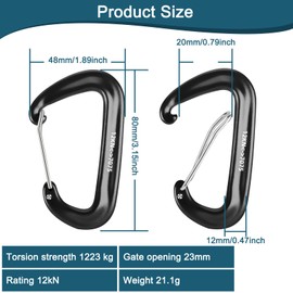 Pack of 4 Heavy Duty Aluminium Carabiners, Large Carabiners, Aluminium Carabiners, Aluminium Carabiner Key Chain, Aluminium Carabiner Hook for Camping, Hiking, Fishing (Silver)